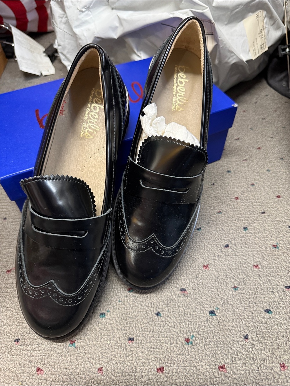 Beberlis Antik Black Leather Penny Loafers with Brogue Detail